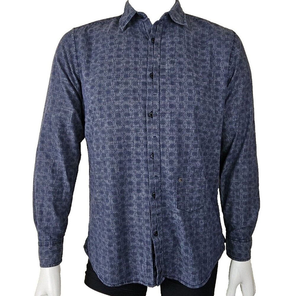 Diesel Denim Shirt Mens M Blue Medallion Print 100% Cotton Long Sleeve Button Up